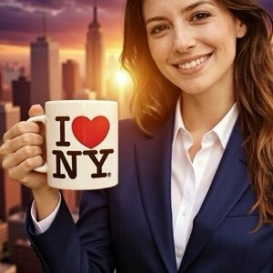 Classic I LOVE NY Coffee Mug, White w/Black Lettering and Red Heart, Souvenir